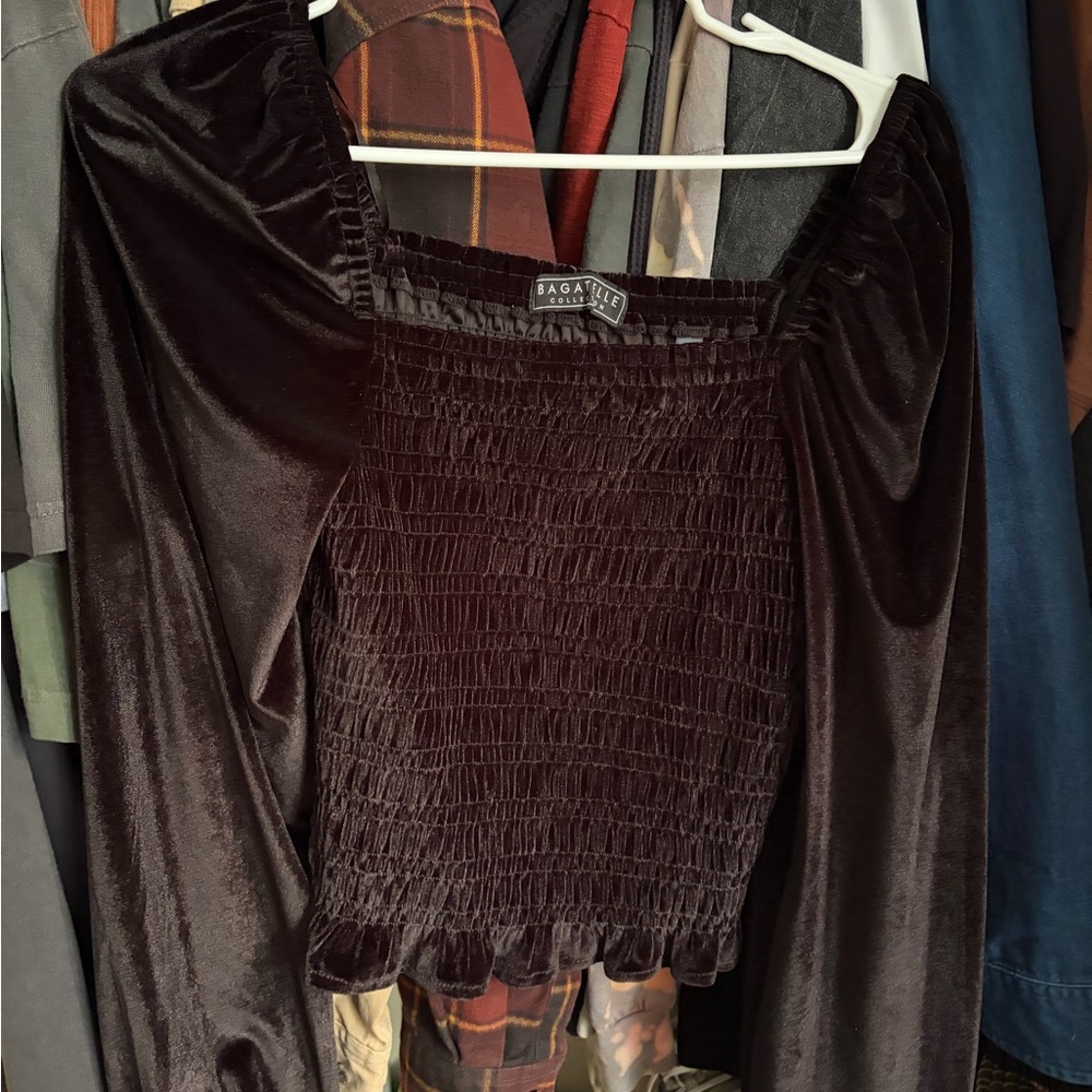 Bagatelle Dark Velvet Smocked Blouse